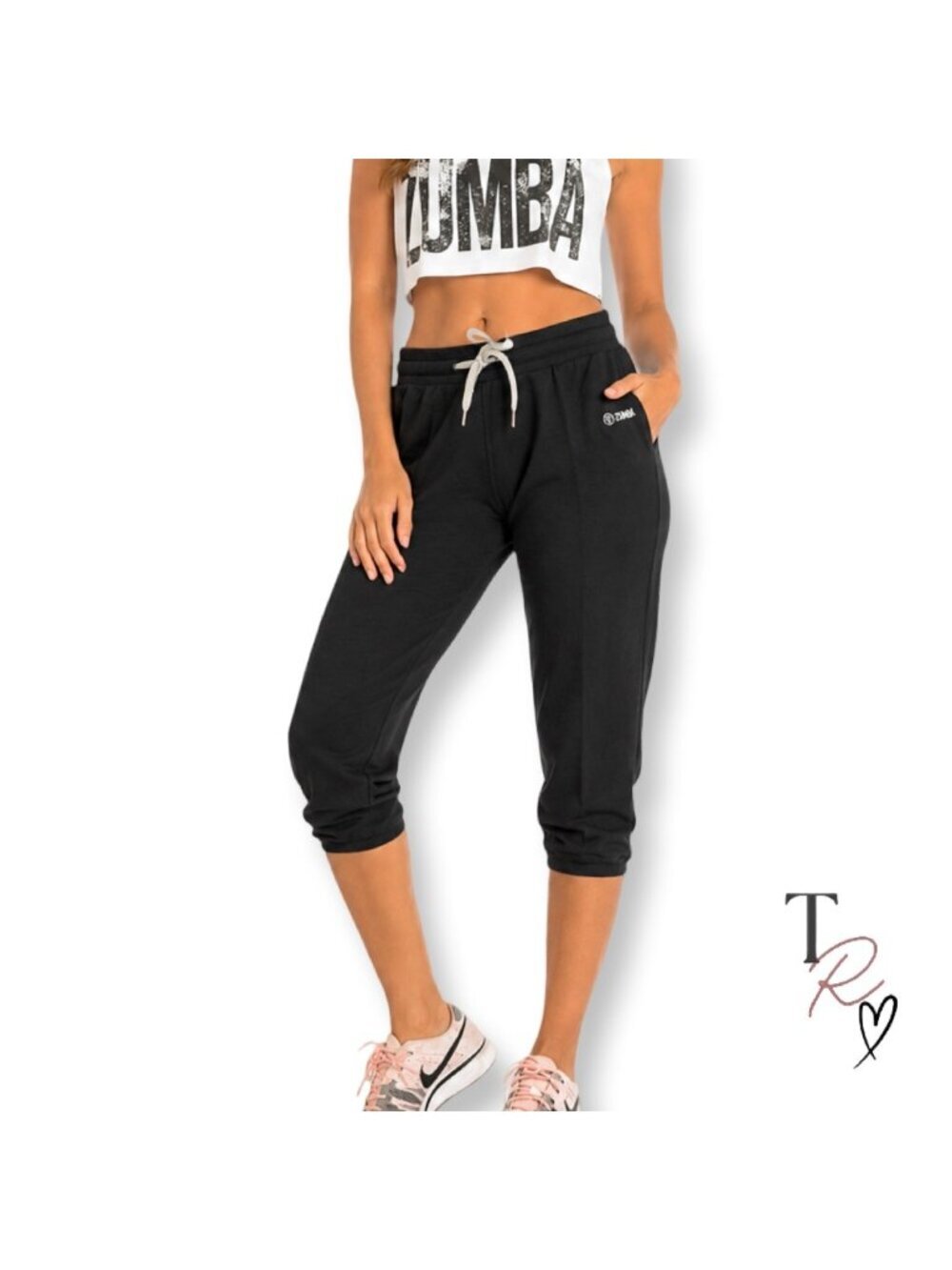 Zumba Fitness Capri Cropped Sweatpants Dance Joggers in Black Size Small